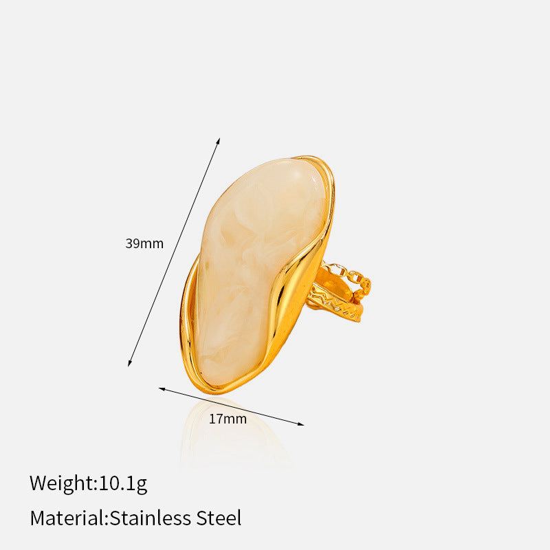 Measurement diagram: ivory ring, stone 39 mm by 17 mm, weight 10.1 g, material given as stainless steel