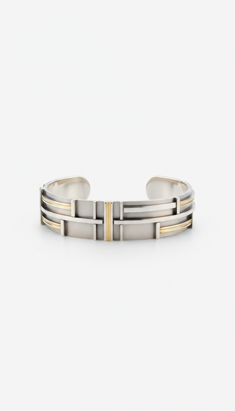 Sterling silver architectural cuff bracelet